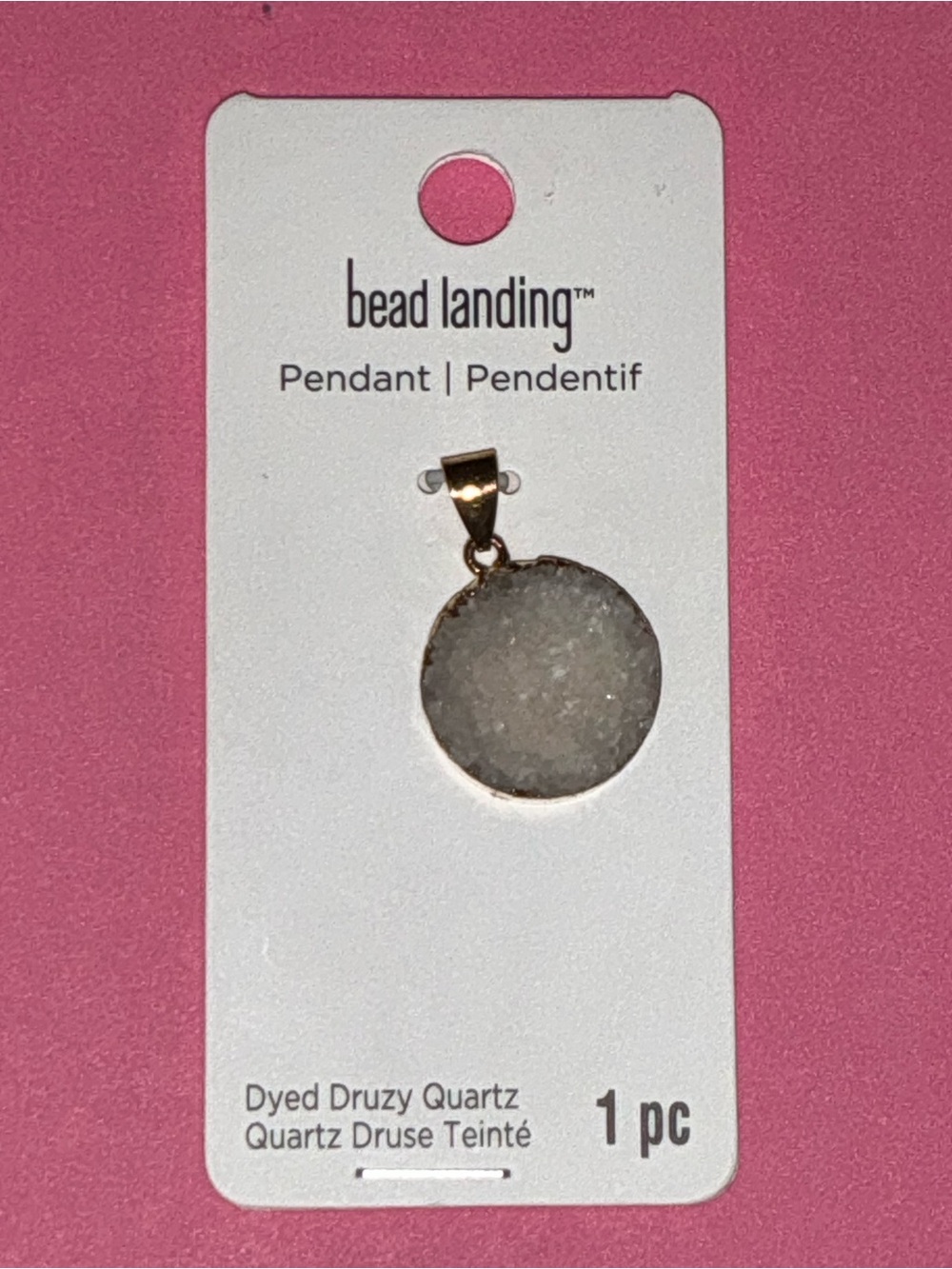 Dyed White Druzy Quartz Gold-Tone Round Pendant